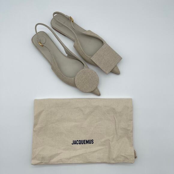 JACQUEMUS | Les Slingbacks Duelo P in Light Greige Linen Flats 38 / US 7 - Picture 3 of 16